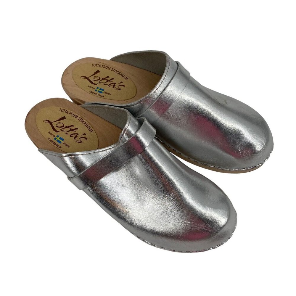 Lotta From Stockholm Silver Leather Clogs - Picture 2 of 12